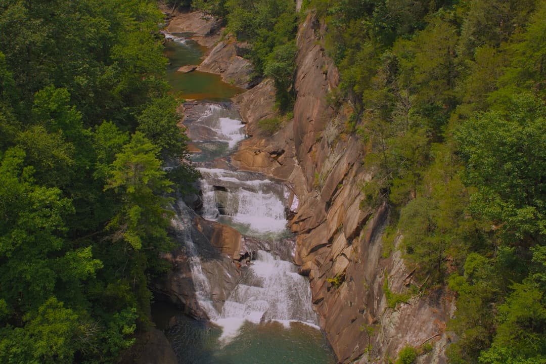 Lower falls and emerald pool at the base